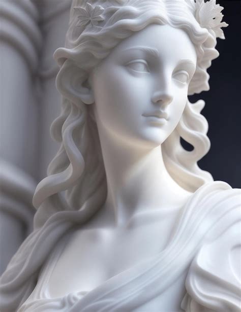 Realistic Greek White Marble Statue Of A Beautiful Woman Premium Ai