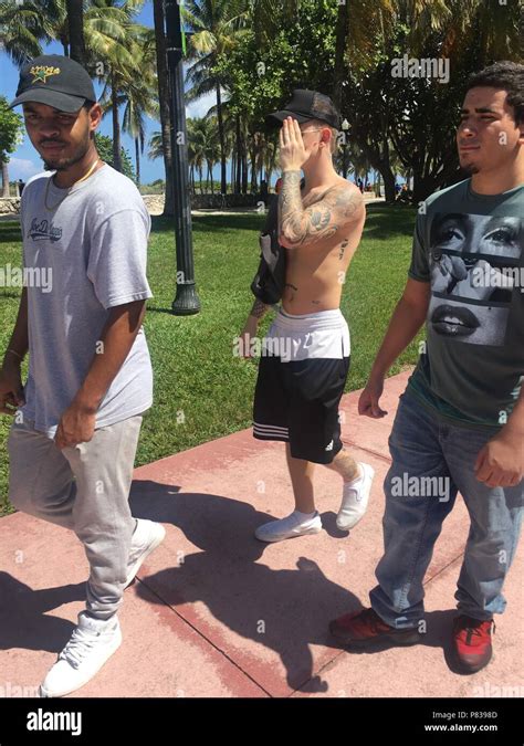 Miami Fl August Singer Justin Bieber Goes Shirtless In Miami On