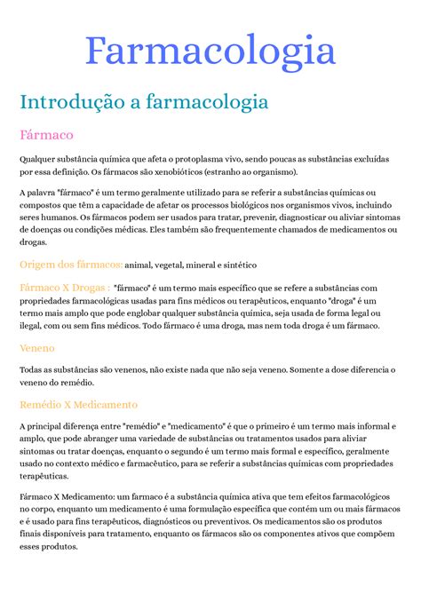 Farmacocinética E Farmacodinâmica De Fármacos Esquemas Farmacologia
