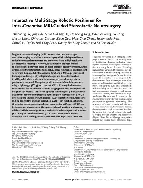 Pdf Interactive Multi‐stage Robotic Positioner For Intra‐operative