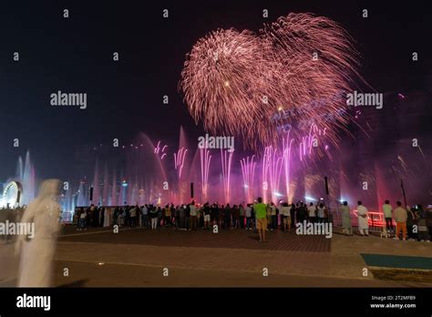 Doha, Qatar - December 3, 2022: Qatar national day fireworks with Qatar skyline Stock Photo - Alamy