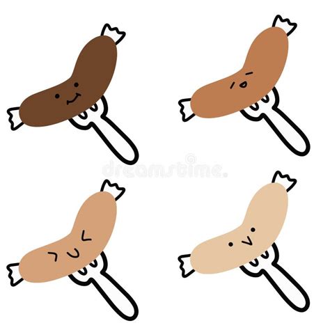 Playful Cartoon Sausage Skewered By Fork Vector Cute Minimalist Design