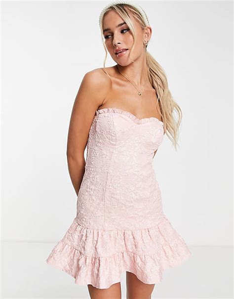 Miss Selfridge Prom Jacquard Bustier Mini Dress In Pink Asos