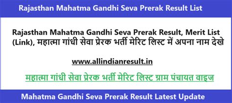 Rajasthan Mahatma Gandhi Seva Prerak Result 2023 Merit List Link