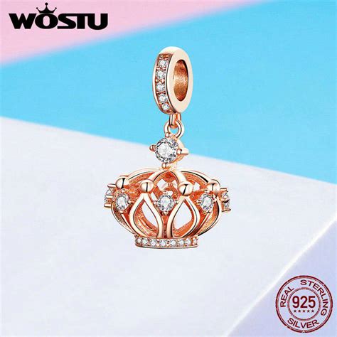 Buy WOSTU 925 Sterling Silver Queen Crown Rose Gold Charms CZ Bead Fit