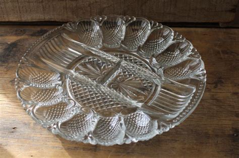 Crystal Clear Pressed Glass Tray Deviled Egg Relish Plate Vintage Serving Dish