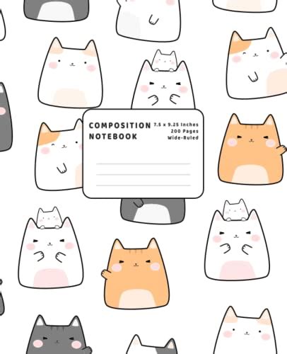 Cute Kawaii Cat Composition Notebook Wide Ruled Paper 75” X 925