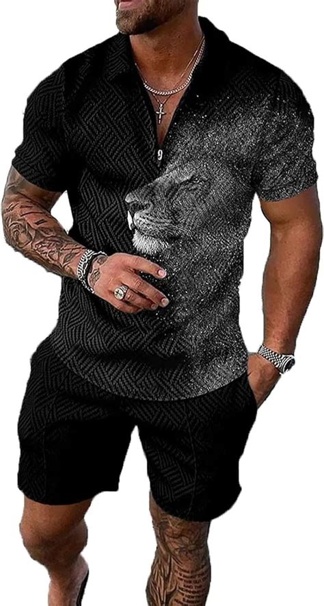 Bundman Mens Short Sets Outfits 2 Piece Summer Tracksuit Short Sleeve