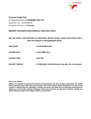 Fillable Online Transnet Request For Quotation No Eractm Fdt Fax