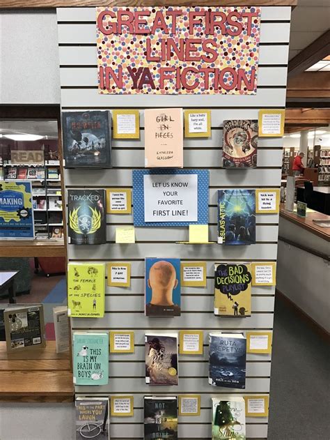 Great First Lines In Ya Fiction Plmvkc Book Display Library Displays School Library