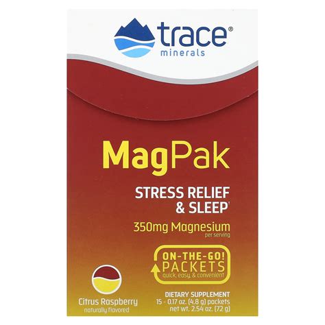 Trace Minerals ® Mag Pak Citrus Raspberry 350 Mg 15 Packets 0 17 Oz 4 8 G Each