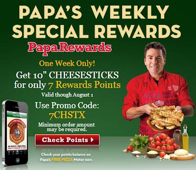 Papa Johns- Get 10" Cheesesticks For Only 7 Rewards Points Using Promo ...