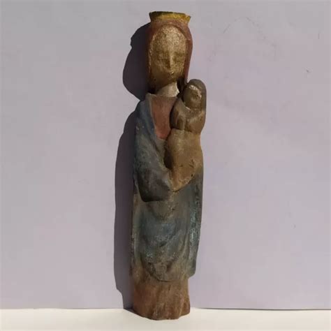 Statue Religieuse Vierge L Enfant En Bois Sculpt Polychrome Eur