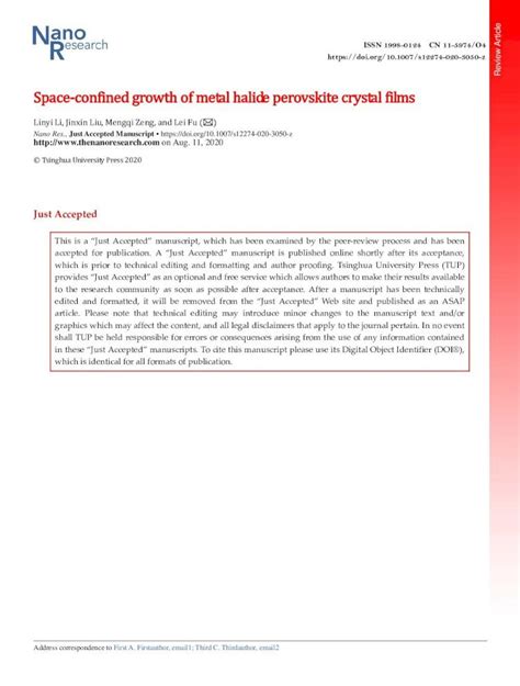 PDF Space Confined Growth Of Metal Halide Perovskite Crystal Films