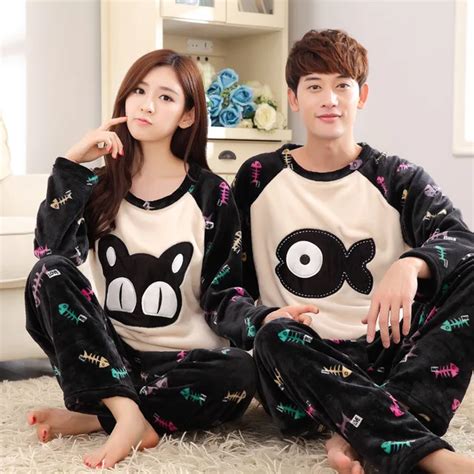 Winter Flannel Couple Pajamas Thicken Cute Lovers Pyjamas Couple Pajama