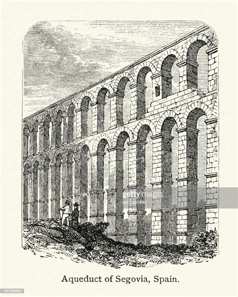 Ancient Roman Aqueduct Of Segovia Spain 19th Century High Res Vector