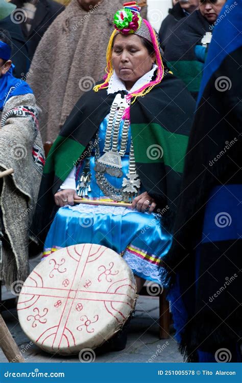 Mapuche Machis Community In Traditional Ceremony Editorial Image