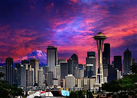 Seattle Skyline Sunset Photograph by Russ Harris - Pixels