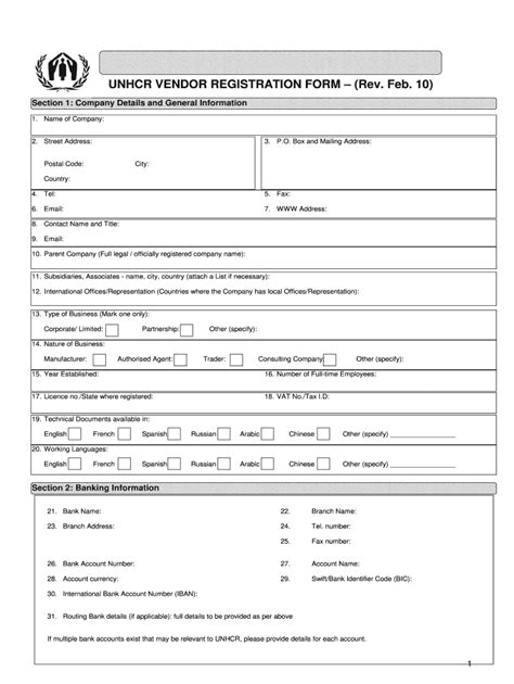 2010 Form UNHCR Vendor Registration Fill Online Printable Fillable