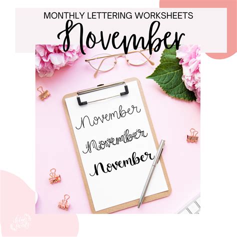 November Lettering Worksheets (PDF DIGITAL DOWNLOAD) - Details and Swirls