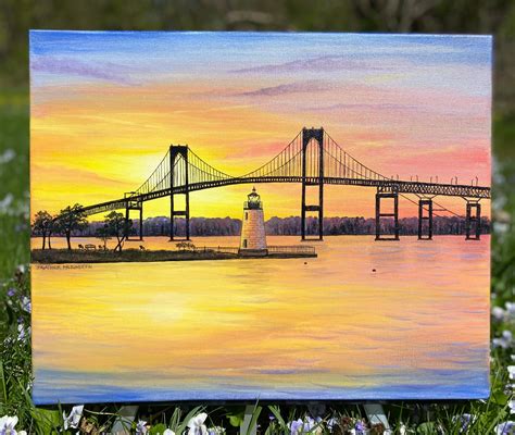 Newport Bridge 16x20in Original Painting Lights And Darks