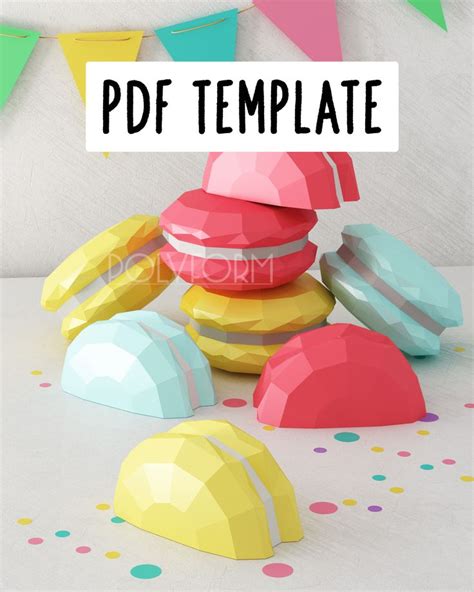 Macaron Sculpture On The Wall Cupcake Low Poly Papercraft PDF Template