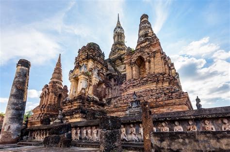 Premium Photo Ancient Brick Chapel Under The Blue Sky At Wat Maha