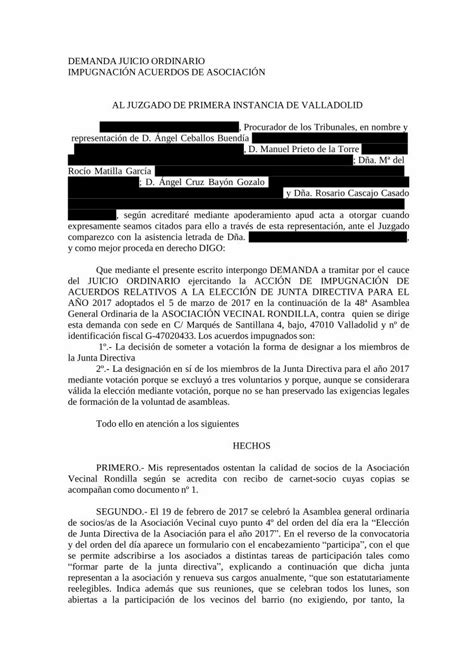 Pdf Demanda Juicio Ordinario Impugnaci N Acuerdos De Ultimocero