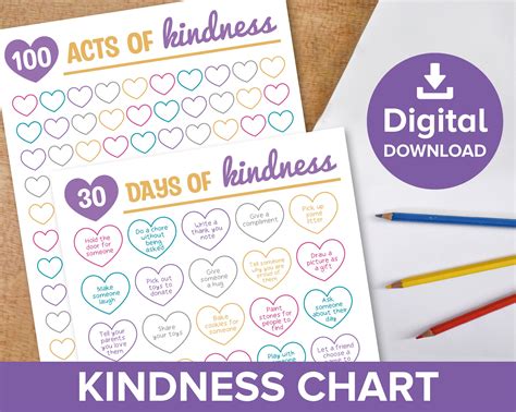 Acts Of Kindness Chart For Kids 100 Hearts Tracker Log Etsy