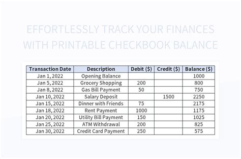 Effortlessly Track Your Finances With Printable Checkbook Balance Excel