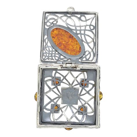 Cognac Amber Silver Square Keepsake Box Amberman