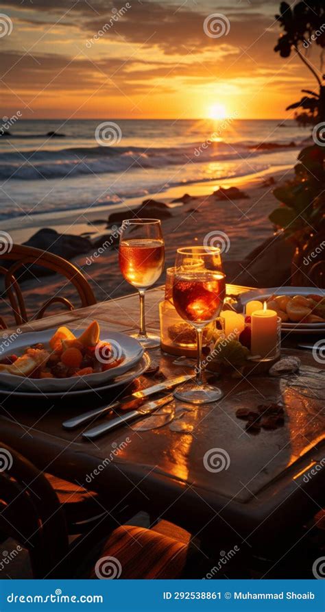 Sunset Beachside Dinner A Romantic Setup Stock Illustration Illustration Of Delicious