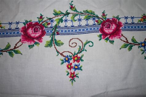 Rectangular Hand Embroidered Cross Stitch Tablecloth And Three Etsy