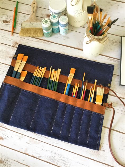 Waxed Canvas Paint Brush Roll Artist Roll Paint Brush Organizer