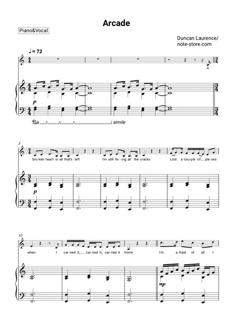 Duncan Laurence - Arcade sheet music for piano with letters download ...