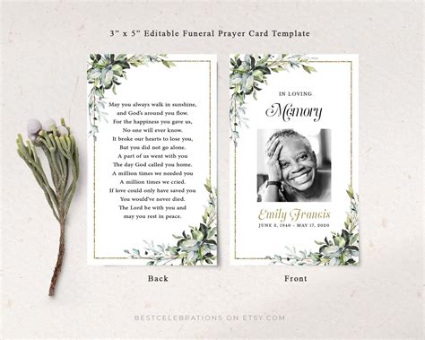 Editable Funeral Prayer Card Template Printable Memorial Prayer Card Obituary Card Remembrance