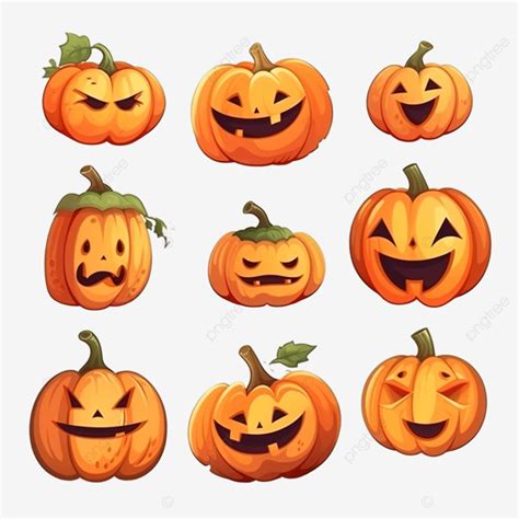 Set Of Cute Pumpkins For Halloween Cartoon Pumpkins For Halloween