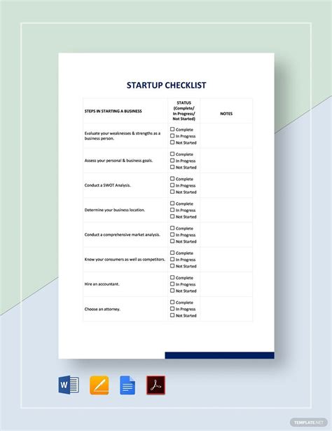 Startup Checklist Template