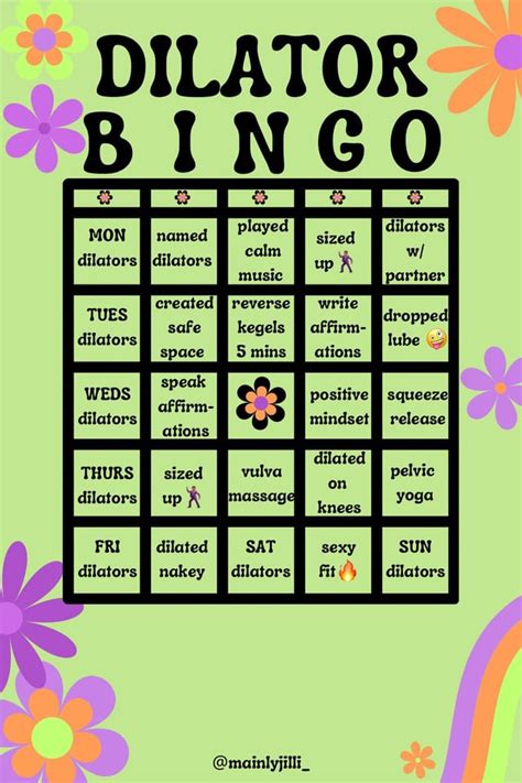 Bingo Board For Dilating Rvaginismus