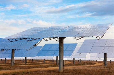 A Field Of Solar Mirror Panels Harnessing The Suns Rays To Provide Alternative Green Energy