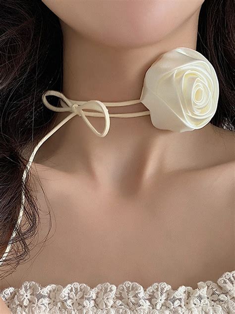 Pc Women S Choker Necklace With Rose Decoration Elegant Choker Rose