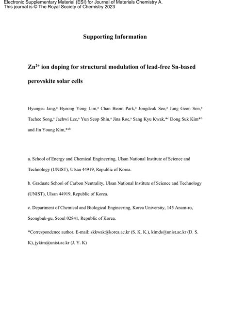 Pdf Zn 2 Ion Doping For Structural Modulation Of Lead Free Sn Based