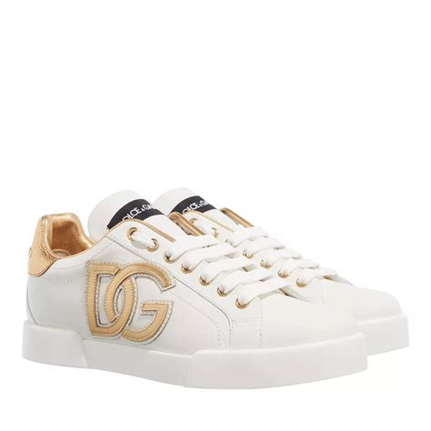 Dolce Gabbana Logo Plaque Lace Up Sneakers White Gold Low Top Sneaker