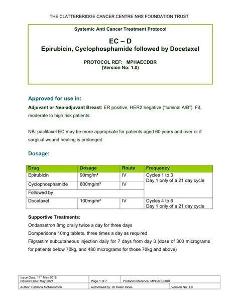 EC D Epirubicin Cyclophosphamide Followed By Docetaxel Protocol V1 0