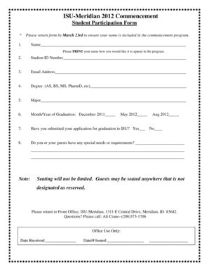 Fillable Online Isu Student Participation Form Isu Fax Email Print