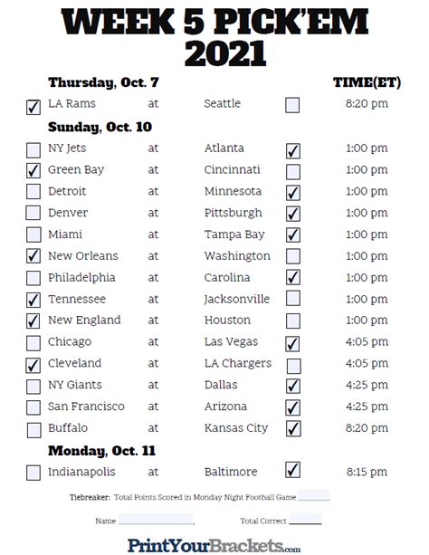 Nfl Printable Pick Sheets