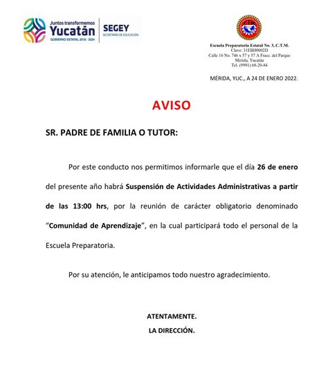Aviso De Suspensión De Clases