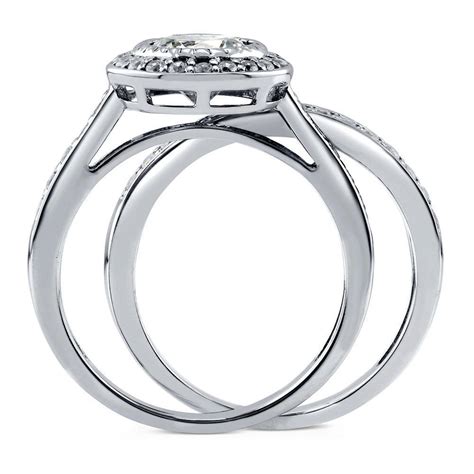 Sterling Silver Halo Round Cz Wedding Engagement Ring Set R041 Berricle