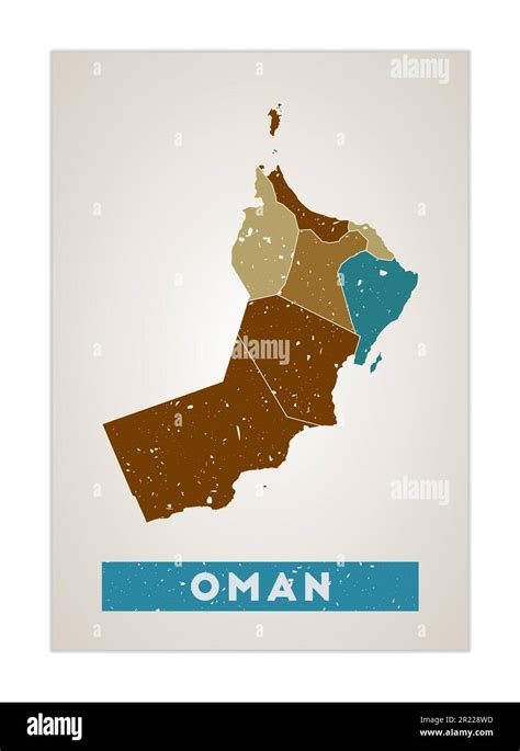 Oman Map Country Poster With Regions Old Grunge Texture Shape Of