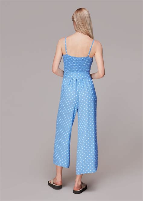 Blue Multi Rounded Leaf Shirred Jumpsuit Whistles Whistles Uk